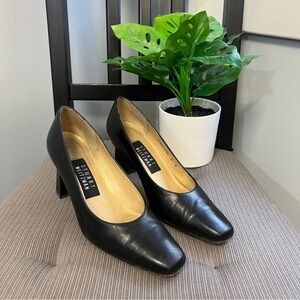 Stuart Weitzman Women’s Size 5B Black Square Toe Slip On Block Heel Shoes Pumps